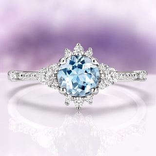 Vintage Round Cut Aquamarine Ring in Sterling Silver