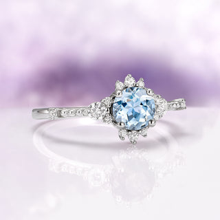 Vintage Round Cut Aquamarine Ring in Sterling Silver