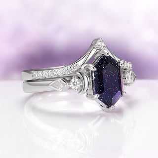 Elara Starry Night and Crescent Moon Couples Ring Set