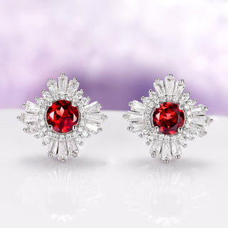 Joelle Natural Red Garnet Stud Earrings in Sterling Silver
