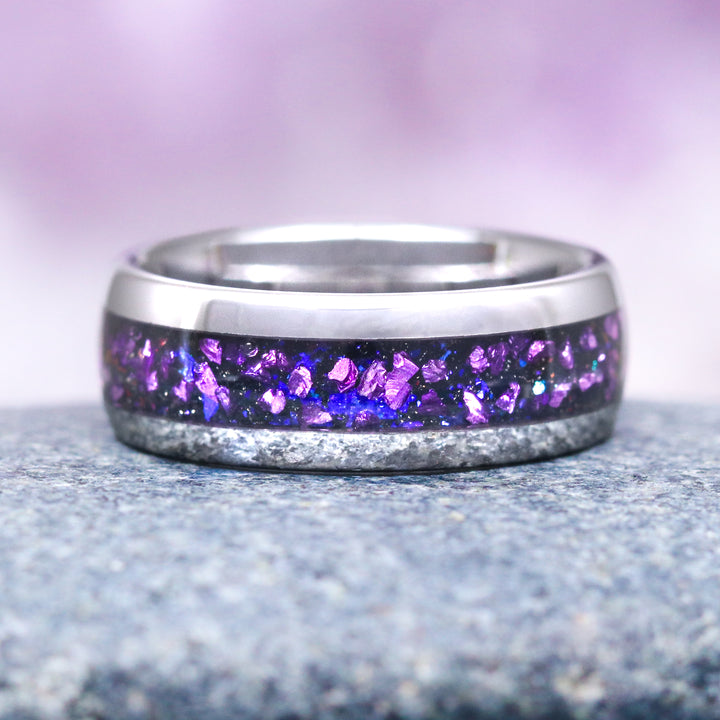 Alexandrite & Starry Night Wedding Band- 8MM Tungsten Carbide