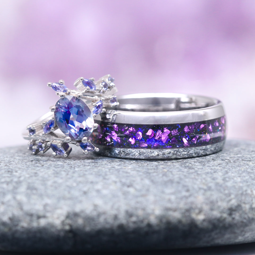 Alexandrite & Cornflower Sapphire Fairy Leaf Ring- Sterling Silver