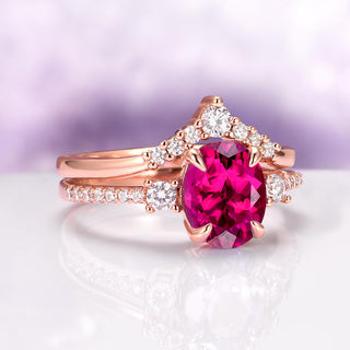 Bella Oval Cut Ruby Ring Set in 14K Rose Gold Vermeil