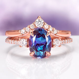 Bella Oval Cut Alexandrite Ring Set in 14K Rose Gold Vermeil