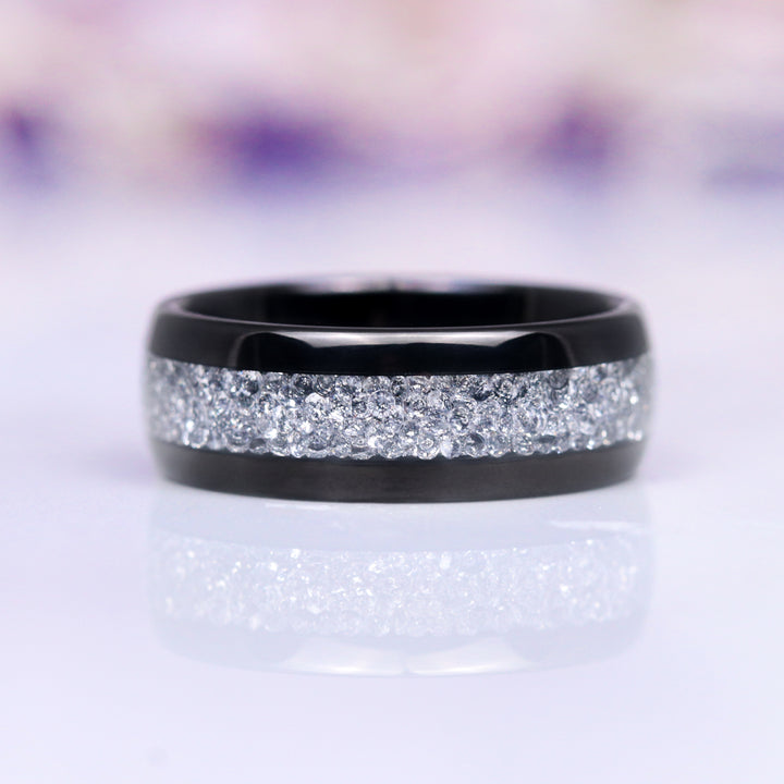 Starlux Crushed Diamond Wedding Band- 8MM Black Tungsten