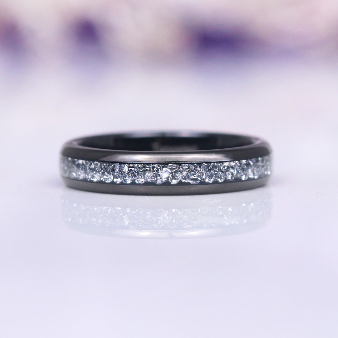 Starlux Crushed Diamond Wedding Band- 4MM Black Tungsten