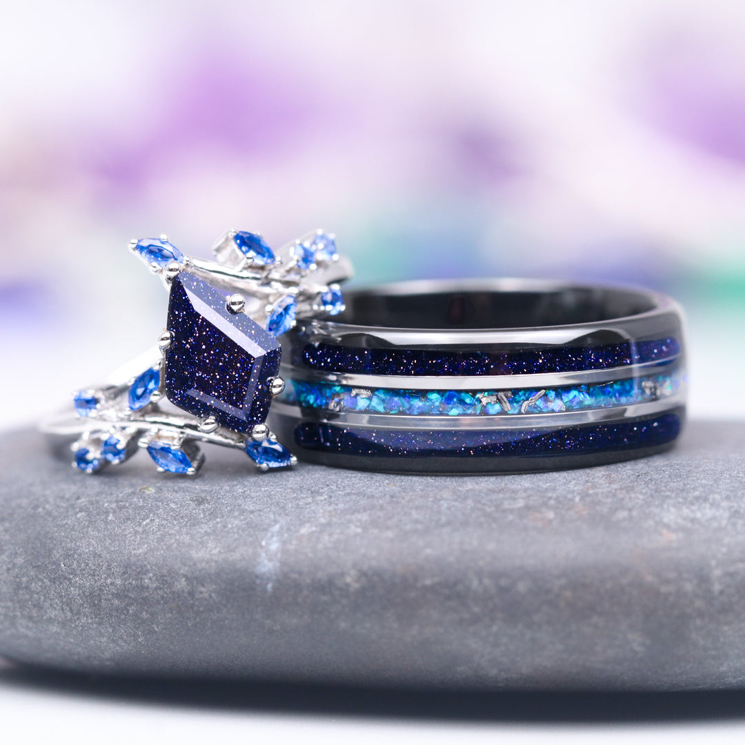 Starry Night and Sapphire Leaf Ring- Sterling Silver