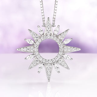 Starburst Simulated Diamond Necklace in Sterling Silver