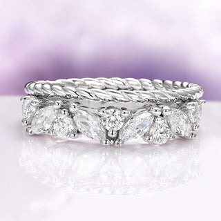 Willow White Sapphire Wedding Ring Set in Sterling Silver