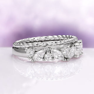 Willow White Sapphire Wedding Ring Set in Sterling Silver
