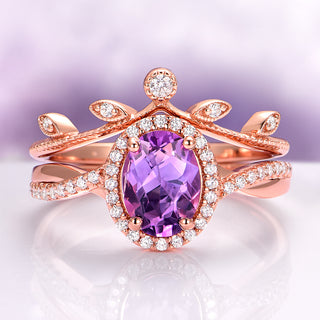 Natural Amethyst Leaf Ring Set in 14K Rose Gold Vermeil