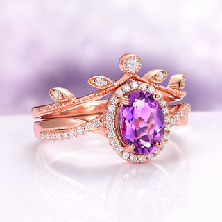 Natural Amethyst Leaf Ring Set in 14K Rose Gold Vermeil