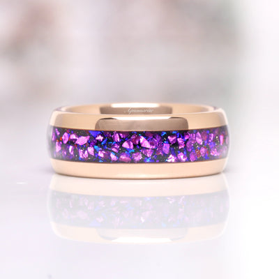 Amethyst & Galaxy Sandstone Men's Wedding Band- Crab Nebula Rose Gold Tungsten Wedding Ring- Outer Space Ring- Comfort Fit Ring For Him