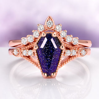 Lilith Coffin Cut Starry Night Ring Set in 14K Rose Gold Vermeil