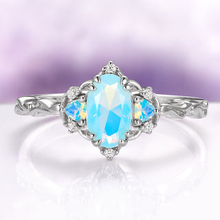 Esme Opalescent Blue Sapphire Mermaid Ring in 925 Sterling Silver