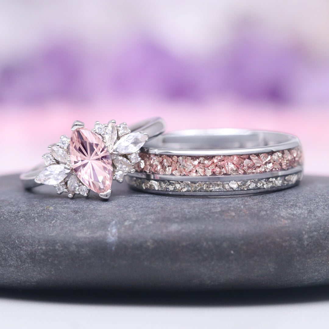 Fantasy Marquise Cut Morganite Couples Ring