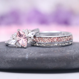 Adeline Unique Fireworks Cut Morganite Couples Ring Set