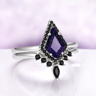 Starry Night & Black Onyx Engagement Ring Set in Sterling Silver