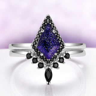 Starry Night & Black Onyx Engagement Ring Set in Sterling Silver