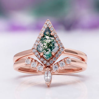 Kite Green Moss Agate Ring Set in 14K Rose Gold by Aquamarise, side profile view