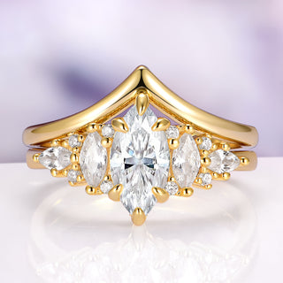 Marquise Lab Diamond Engagement Ring in Solid 14K Yellow Gold (IGI Certified)