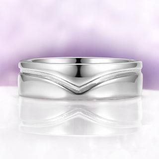 Minimalist Chevron Wedding Band in Sterling Silver (5mm) by Aquamarise, featuring a sleek chevron groove on a polished silver band, part of men's and women's wedding band collections.
