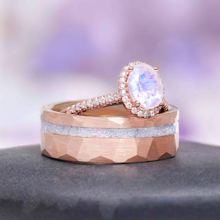 Oval Rainbow Moonstone Couples Ring Set
