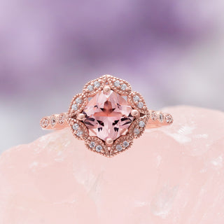Art Deco Morganite Ring in 14K Rose Gold Vermeil