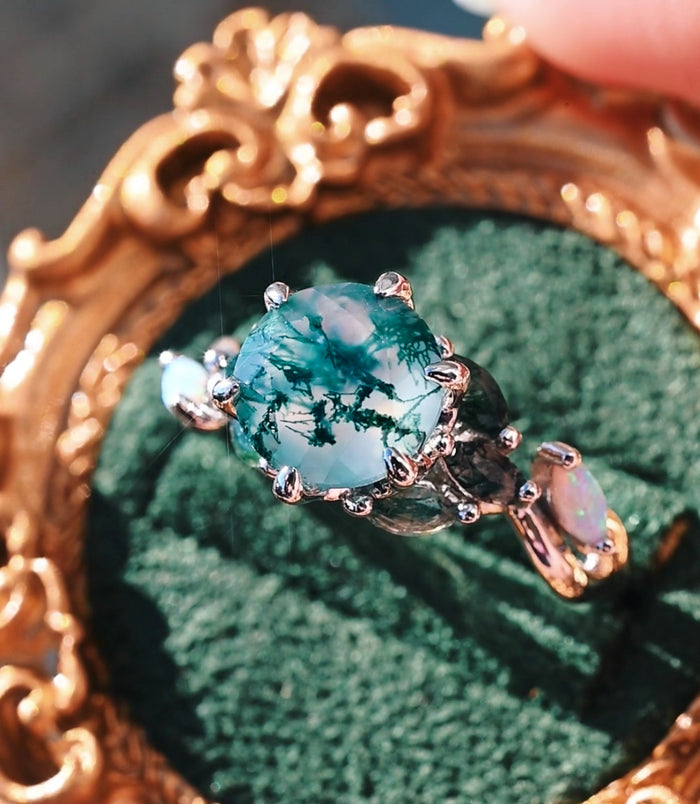 Moss Agate Engagement Rings