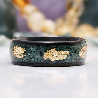 Green Moss Agate & Gold Leaf Couples Ring Set