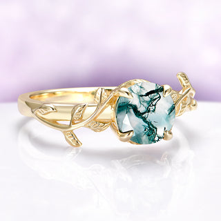 Moss Agate Leaf Ring in 14K Yellow Gold Vermeil