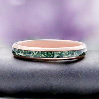 Moss Agate Wedding Band in Rose Gold Tungsten Carbide (4mm)