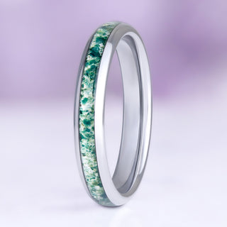 Moss Agate Wedding Band in Silver Tungsten Carbide (4mm)