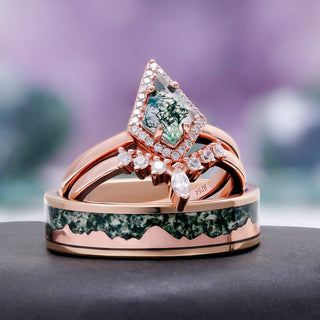Mountain Range Moss Agate Men's Wedding Band in Rose Gold Tungsten (6mm)