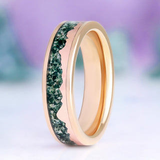 Mountain Range Moss Agate Men's Wedding Band in Rose Gold Tungsten (6mm)