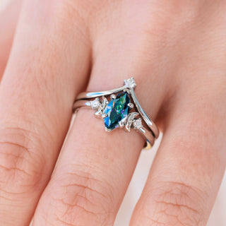 Mystic Moissanite Crescent Moon Ring Set in Sterling Silver