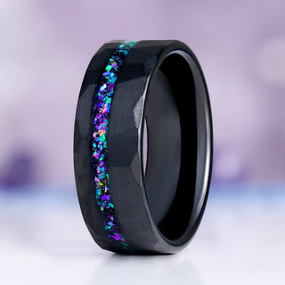 Mystic Opal Men's Wedding Band in Black Tungsten Carbide (8mm)