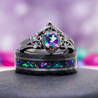 Celtic Knot Mystic Topaz Ring Set in Black Ruthenium