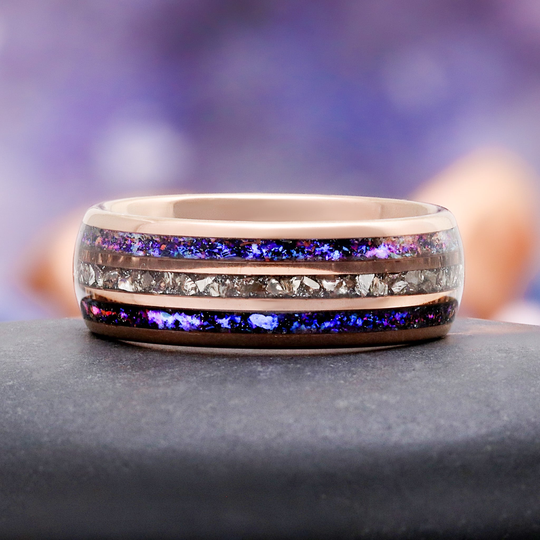 Orion Nebula Crushed Diamond Rose Gold Tungsten 8mm – Aquamarise