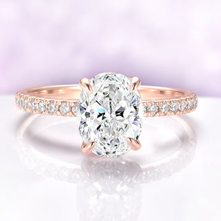 Oval Lab-Grown Diamond Hidden Halo Solitaire Engagement Ring in 14K Solid Rose Gold (IGI Certified), featuring a pavé band by Aquamarise Gold, elegant and ethically crafted jewelry.