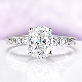 Oval Lab-Grown Diamond Filigree Engagement Ring in 14K White Gold (IGI Certified)