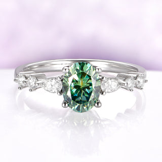 Pacific Green Moissanite Engagement Ring in Sterling Silver