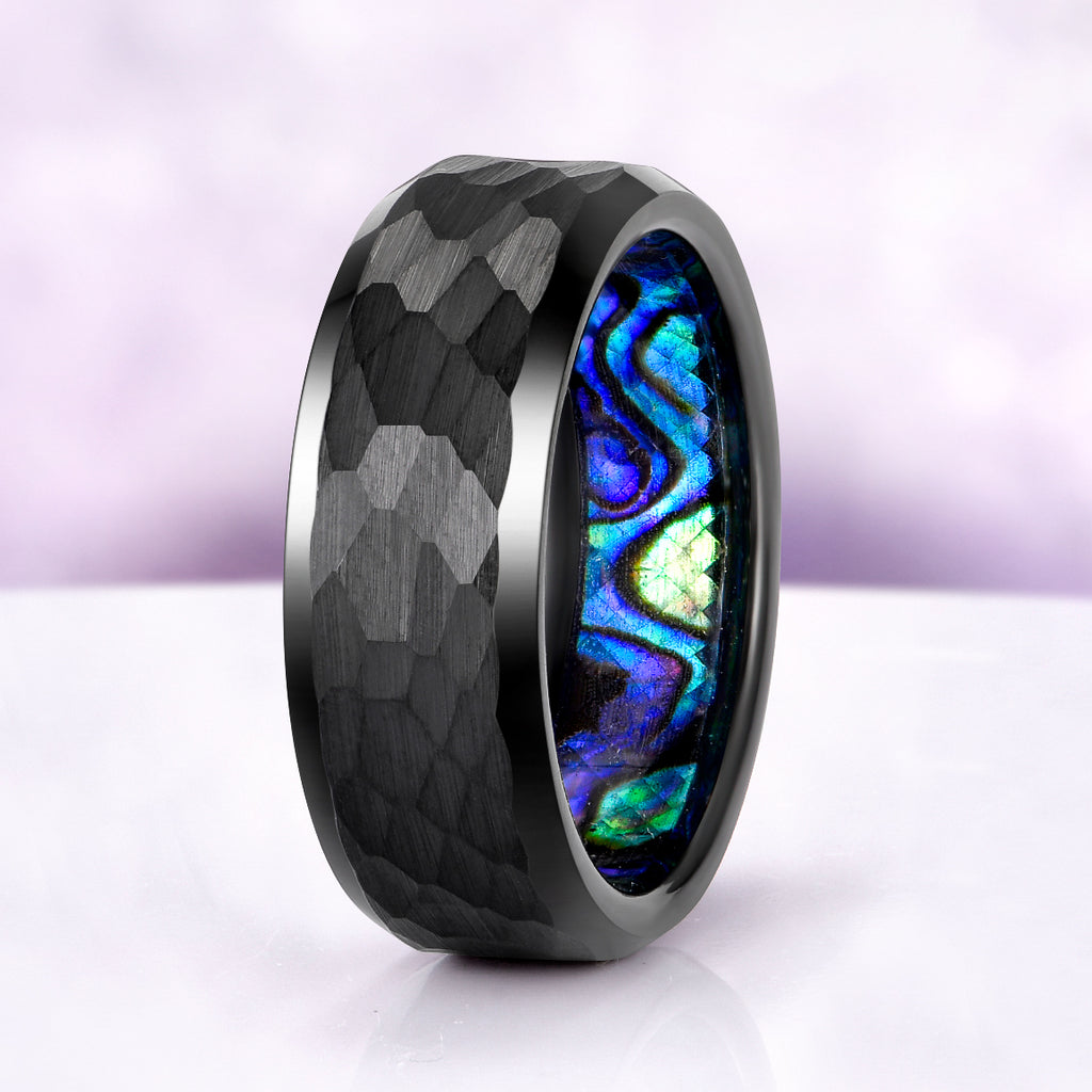 Abalone Shell Men's Wedding Band | Black Tungsten 8mm – Aquamarise