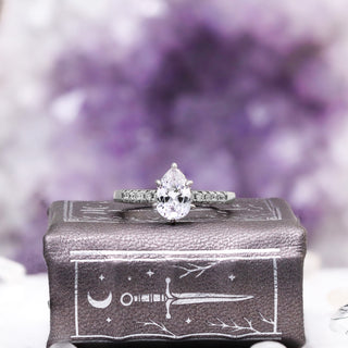 Pear White Sapphire Art Deco Bridal Ring Set in Sterling Silver