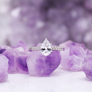 Pear White Sapphire Art Deco Bridal Ring Set in Sterling Silver