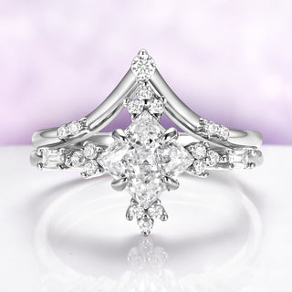 Princess Cut Lab Diamond Engagement Ring Set in 14K White Gold (IGI Certified) by Aquamarise Gold, featuring an elegant marquise diamond center and delicate side stones in a white gold setting.