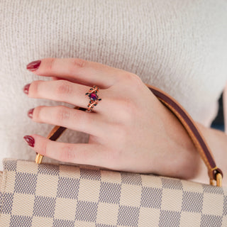 Black Fire Opal & Onyx Leaf Couples Ring Set