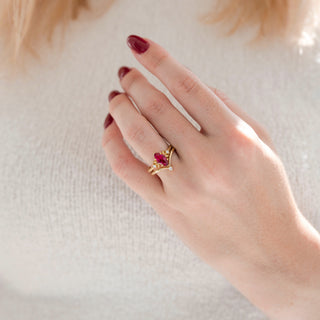 Crescent Moon Ruby Ring Set in 14K Yellow Gold Vermeil