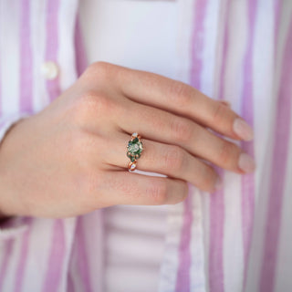 Unique natural moss agate and opal engagement ring by Aquamarise