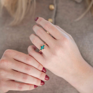 Elain Teal Sapphire Fairy Engagement Ring in 14K Rose Gold Vermeil